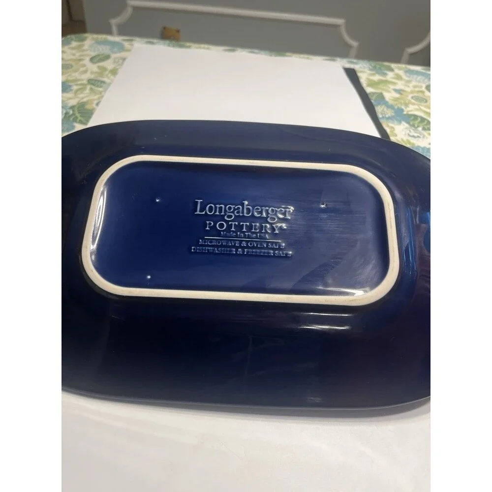 Longaberger Pottery Proudly American Cobalt Blue Stars Platter / Serving Tray